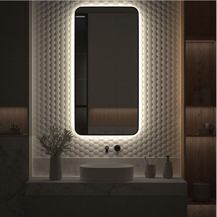 Зеркало Defesto Aura 60х120 DF 2968 с подсветкой 34W-4500K/Без выключателя/Нейтральный белый свет/Черная рама