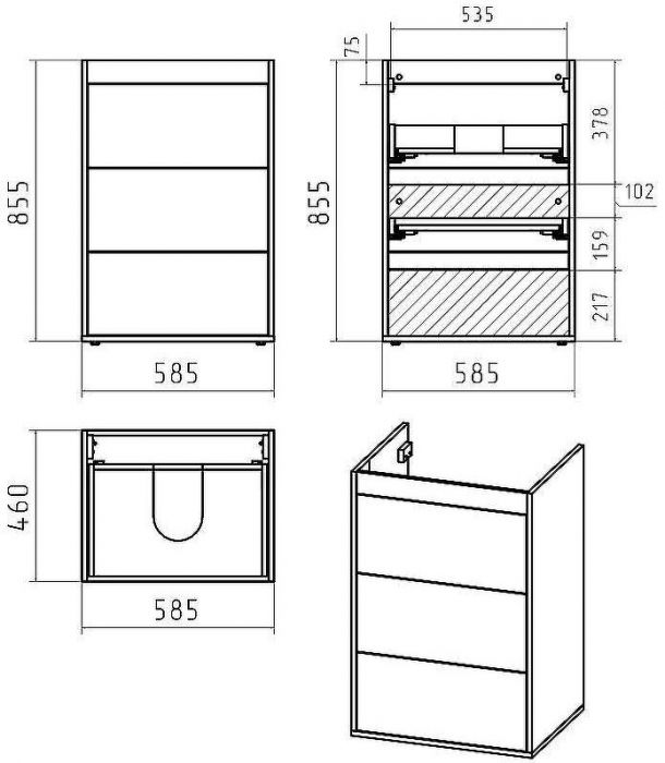 Тумба под раковину Brevita Grafit 120 GRA-01060-013Я Графит матовый