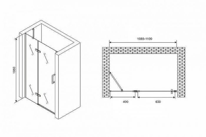 Душевая дверь Abber Zart 110 AG08110 профиль Хром стекло прозрачное