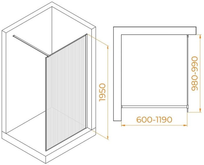 Душевая перегородка RGW Walk In WA-08G 100 06100810-156 профиль Золото брашированное стекло ребристое