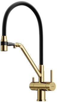 Смеситель для кухни Sancos Dora с гибким изливом, цвет брашированное золото/черный, SC4003BG