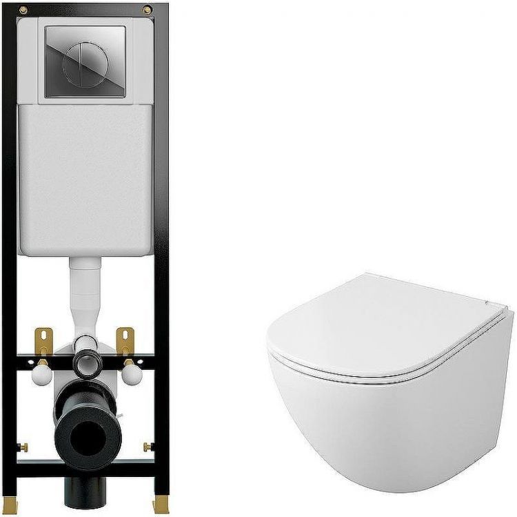 Комплект унитаза Owl 1975 Vind Cirkel-H TOWLT190302 с инсталляцией Cersanit Black 35 S-IN-BLACK-Cg-w с сиденьем Микролифт и клавишей смыва Хром