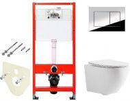 Комплект унитаза CeramaLux 2197 с инсталляцией Tece Profil 9400412 с сиденьем Микролифт и клавишей смыва Хром глянцевый