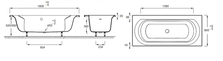 Акриловая ванна 180х80 Jacob Delafon Elise E60283-00 Акриловая ванна 180х80 Jacob Delafon Elise E60283-00