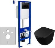 Комплект унитаза Owl 1975 Vind Cirkel-H OWLT190305 с инсталляцией Berges Atom 410 040332 с сиденьем Микролифт и Черной матовой клавишей смыва