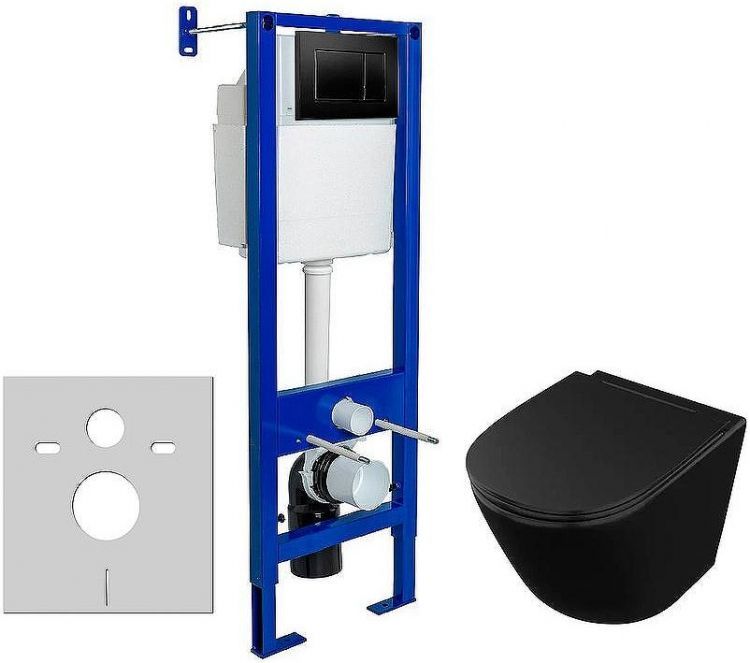 Комплект унитаза Owl 1975 Vind Cirkel-H OWLT190305 с инсталляцией Berges Atom 410 040332 с сиденьем Микролифт и Черной матовой клавишей смыва