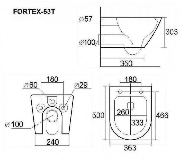 Унитаз Esbano Fortex-53T ESUPFORT53TW подвесной с сиденьем Микролифт