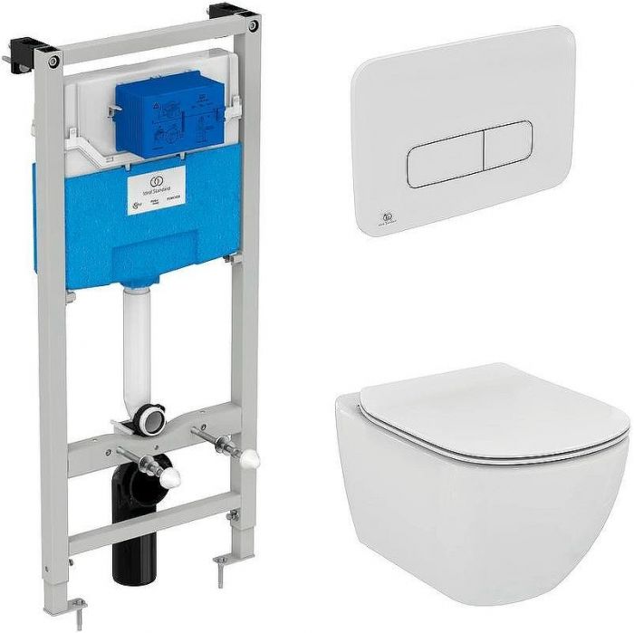 Комплект унитаза с инсталляцией Ideal Standard Tesi Aqua Blade TT00002/123AC с сиденьем Микролифт и Белой клавишей смыва