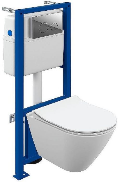 Комплект унитаза Cersanit City Smart CO DPL EO Slim с сиденьем Микролифт и инсталляцией Link Pro 68306 с клавишей смыва Хром глянцевый