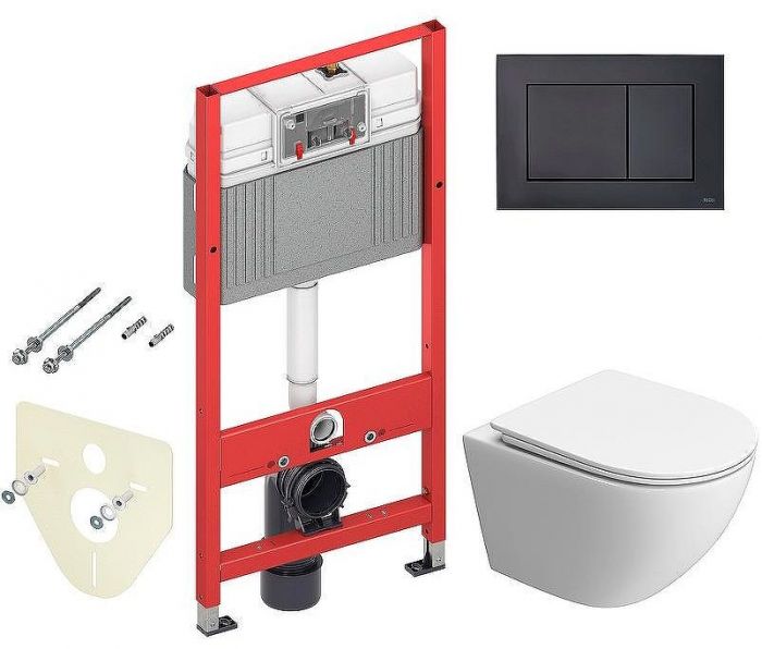 Комплект унитаза BelBagno Uno-Tor BB5177CH-TOR/SC с инсталляцией Tece Now 9400414 с сиденьем Микролифт и Черной матовой клавишей смыва