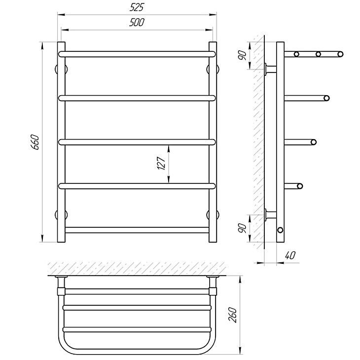 Полотенцесушитель электрический Laris Стандарт с полочкой П5 66х50 белый
