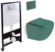 Комплект унитаза с инсталляцией SantiLine SL-5107+SL-01/G цвет Зеленый матовый с сиденьем Микролифт и клавишей смыва цвет Зеленый матовый