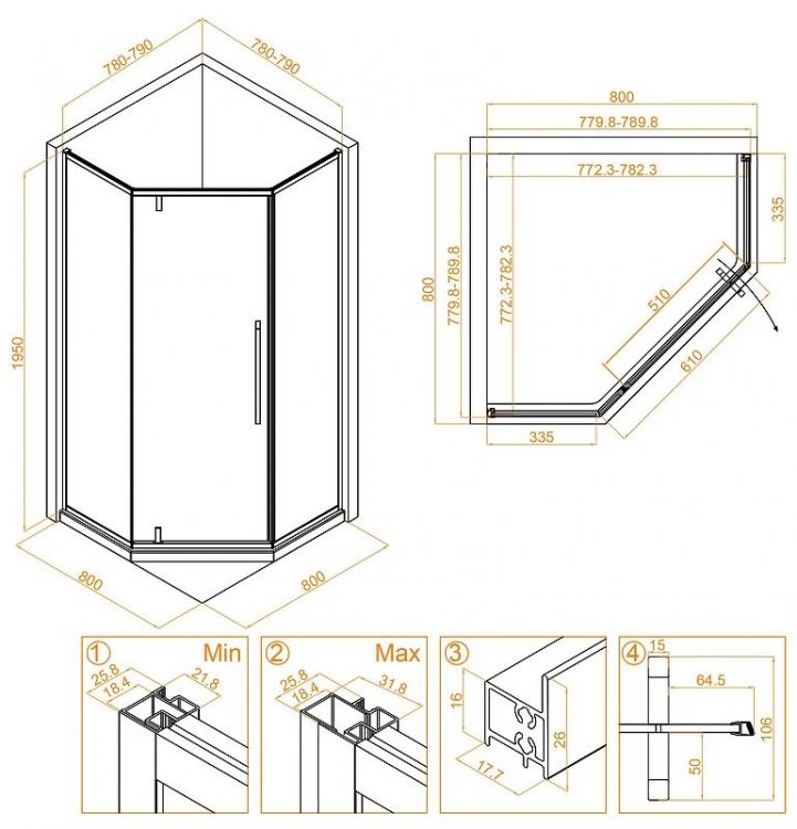 Душевой уголок RGW Stilvoll SV-81-B 80x80 профиль Черный стекло прозрачное