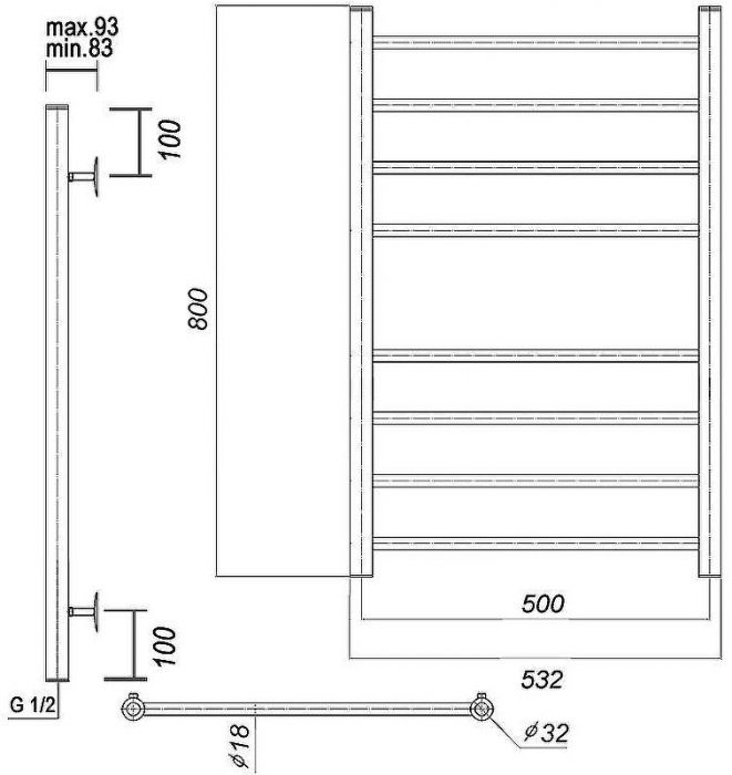 Водяной полотенцесушитель Domoterm Медея П8 500x800 Хром