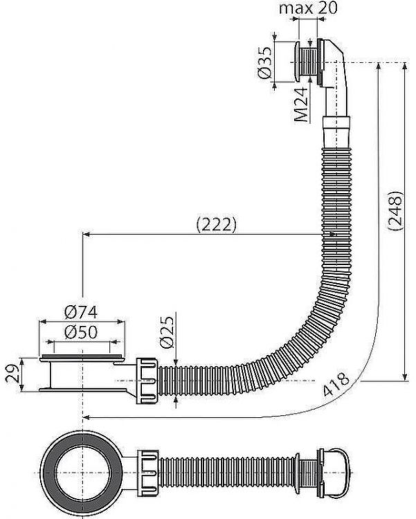 Слив-перелив для раковины Alcaplast A328CR Хром
