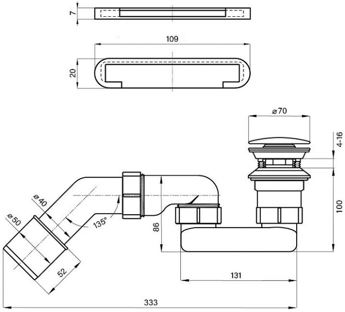 Слив-перелив Wellsee Useful Extras 231921000 click-clack цвет Хром