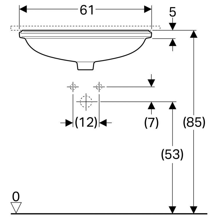 Раковина Geberit VariForm с установкой под столешницу  эллиптичекой формы, T1=55х40 см, без отв. под смеситель, с отв. перелива [500.756.01.2]