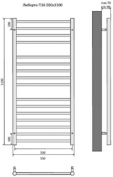 Водяной полотенцесушитель Aquatek Либерти П16 500x1100 AQ RR1610BL Черный муар