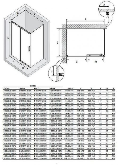 Душевой уголок New Trendy Prime Black 100х90 L D-0316A/D-0129B профиль Черный стекло прозрачное