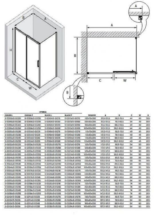 Душевой уголок New Trendy Prime Black 100х90 L D-0316A/D-0129B профиль Черный стекло прозрачное