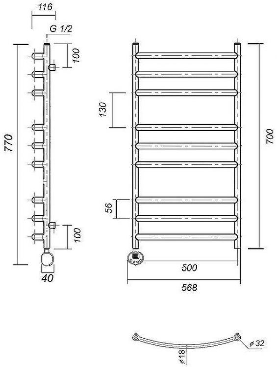Электрический полотенцесушитель Domoterm Калипсо П9 500x700 EL Хром