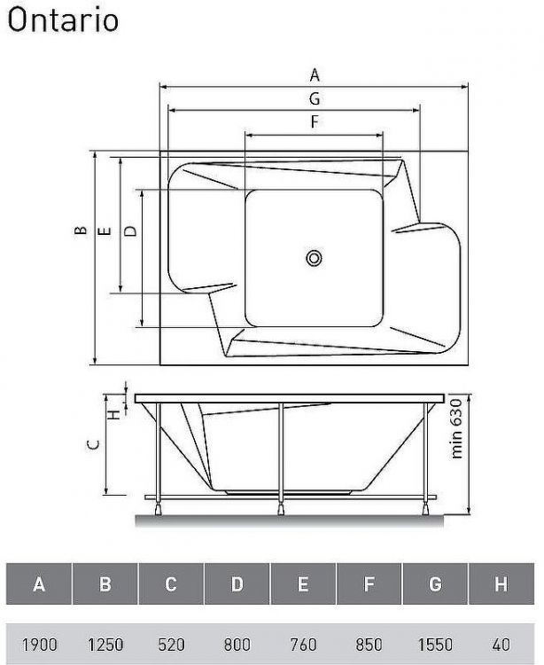 Акриловая ванна Vayer Ontario 190x125 Гл000006815 без гидромассажа