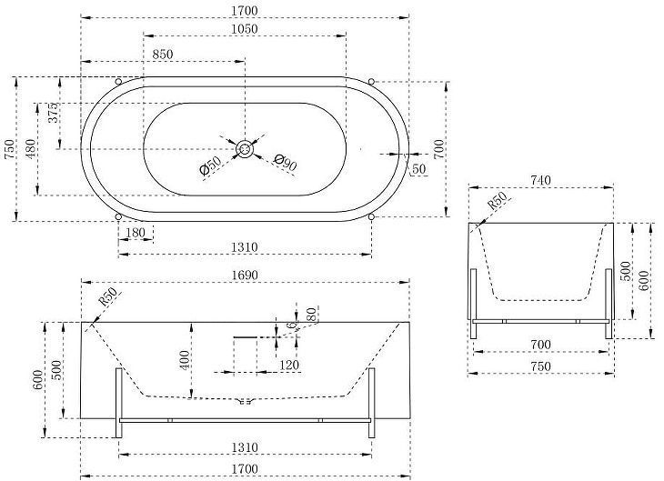 Акриловая ванна Abber 170х75 AB9443 без гидромассажа