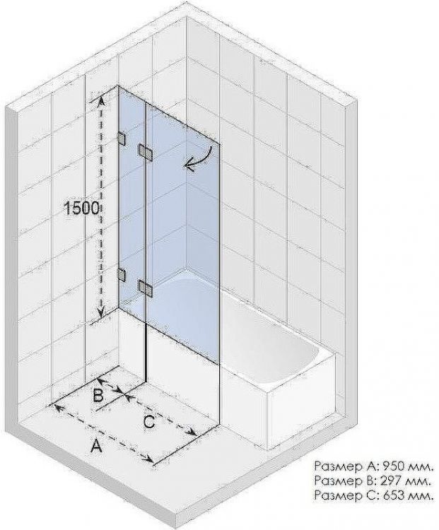 Шторка на ванну Riho VZ Scandic NXT X109V 95 L G001155120 (GX06062C1) профиль Хром стекло прозрачное
