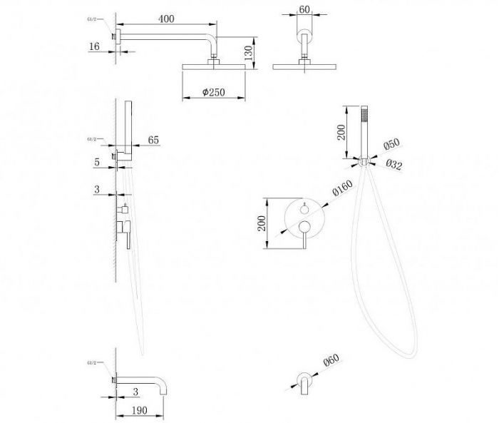 Душевая система Abber Wasser Kreis AF8117B Черная матовая