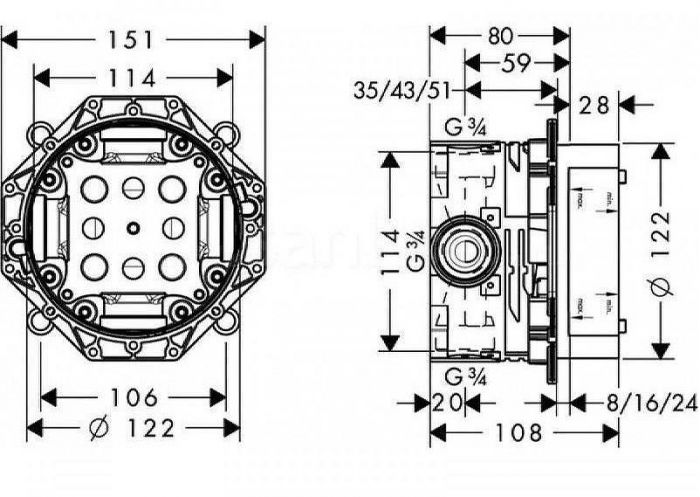 Скрытая часть для смесителя Hansgrohe Ibox Universal 01800180 G 3/4