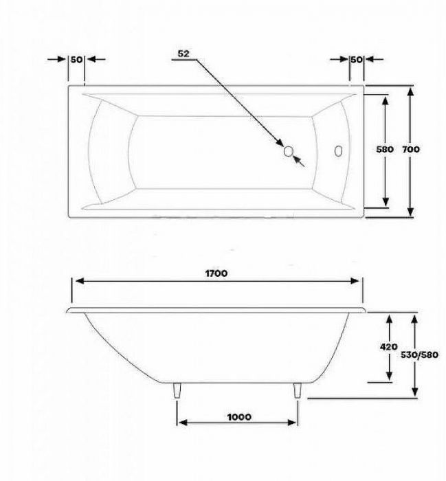 Чугунная ванна Byon Milan 170x70 И0000069 с антискользящим покрытием
