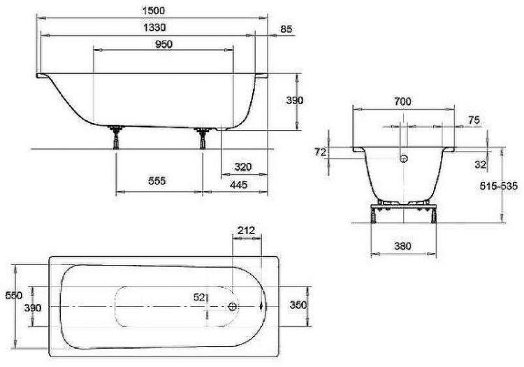Стальная ванна Kaldewei Eurowa 310 150x70 119612030001 без отверстий под ручки