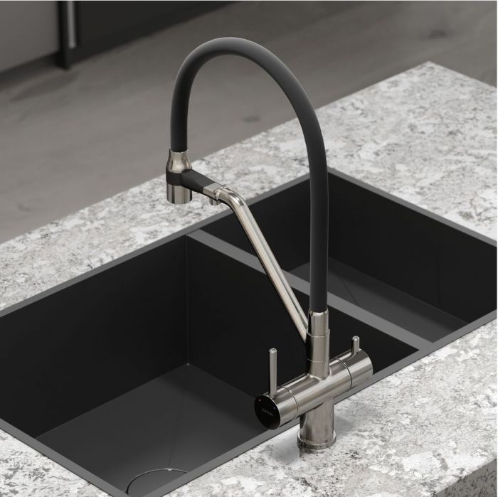 Смеситель для кухни Sancos Dora с гибким изливом, цвет брашированный никель/черный, SC4003BN