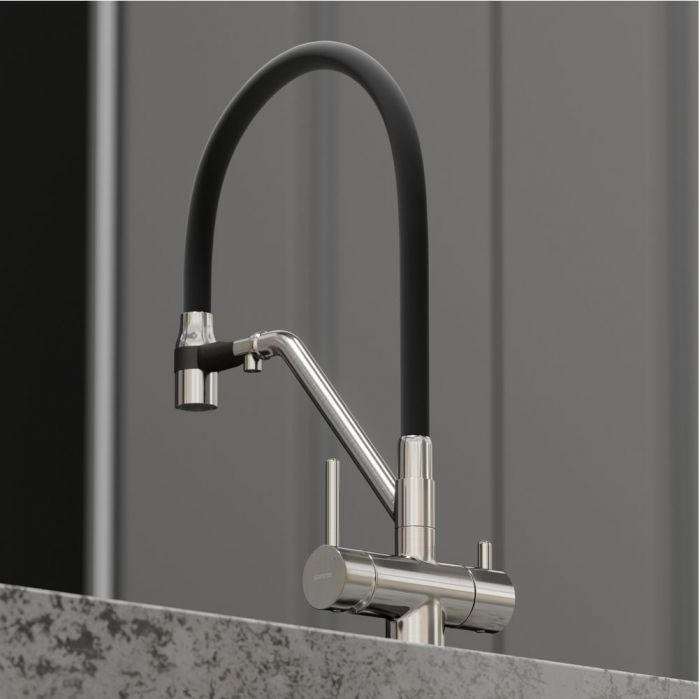 Смеситель для кухни Sancos Dora с гибким изливом, цвет брашированный никель/черный, SC4003BN