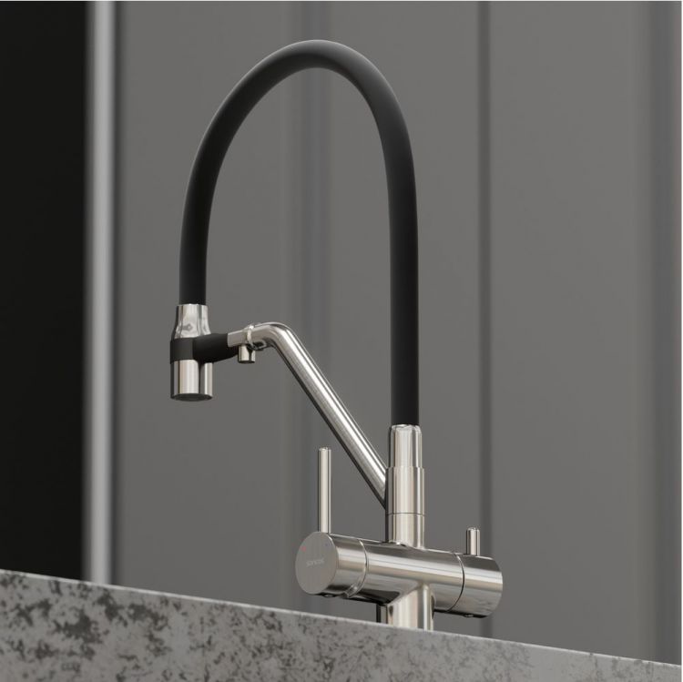 Смеситель для кухни Sancos Dora с гибким изливом, цвет брашированный никель/черный, SC4003BN