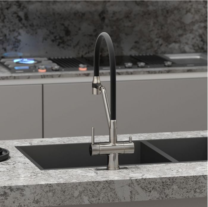 Смеситель для кухни Sancos Dora с гибким изливом, цвет брашированный никель/черный, SC4003BN