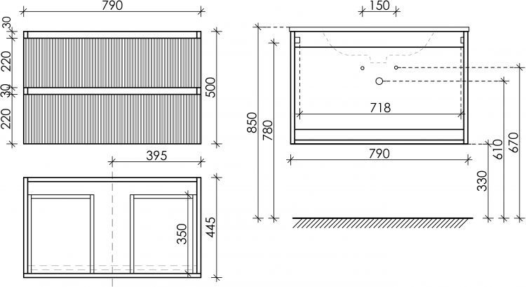 Тумба подвесная SANCOS Snob R, Bianco 790х445х500, под столешницу с отверстием под смеситель, цвет Black Sky, SNR80W