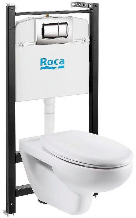 Комплект унитаза с инсталляцией Roca Victoria 893100000 с сиденьем Микролифт и клавишей смыва Хром
