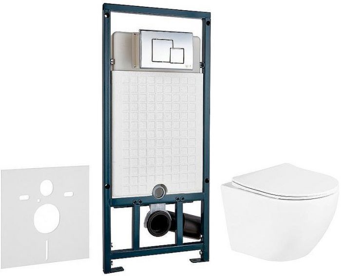 Комплект унитаза BelBagno Uno BB3105CHR/SC с сиденьем Микролифт и инсталляцией WeltWasser WW Marberg 507 10000005949+10000005953 с клавишей смыва Хром глянцевый