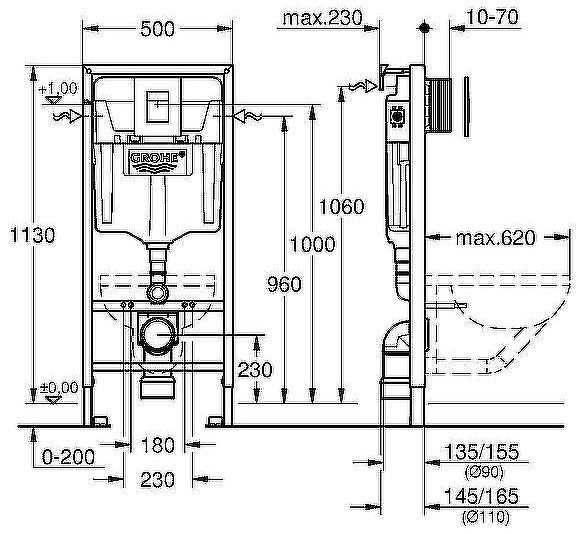 Комплект унитаза Damixa Jupiter DX77C1738SC с инсталляцией Grohe Rapid SL 38775001 с сиденьем Микролифт и клавишей смыва Хром