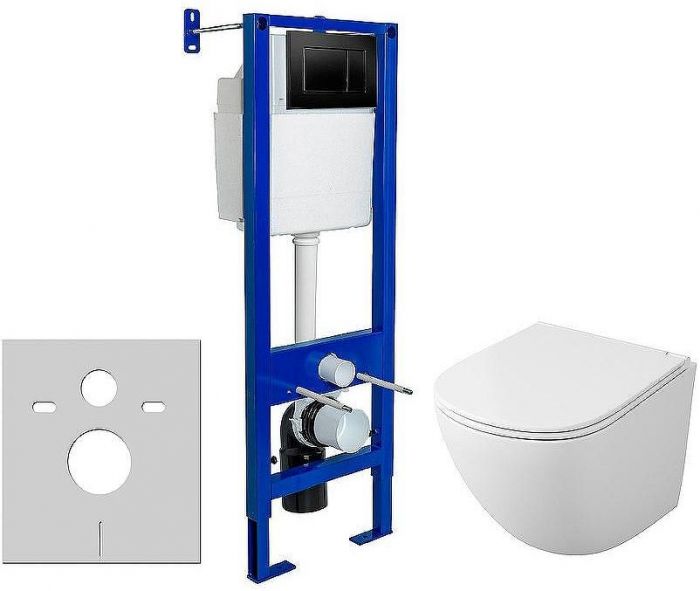 Комплект унитаза Owl 1975 Vind Cirkel-H TOWLT190302 с инсталляцией Berges Atom 410 040332 с сиденьем Микролифт и Черной матовой клавишей смыва