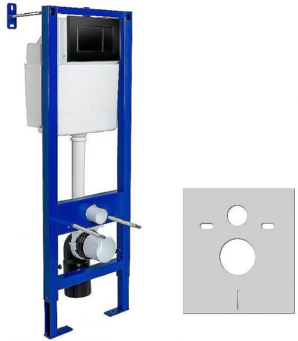 Комплект унитаза Owl 1975 Vind Cirkel-H TOWLT190302 с инсталляцией Berges Atom 410 040332 с сиденьем Микролифт и Черной матовой клавишей смыва