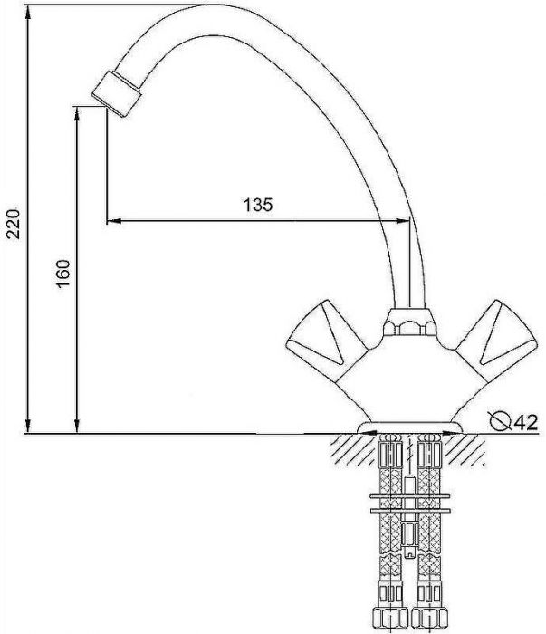 Смеситель для кухни Melodia della vita Dinatro Rus MDV40105R Хром