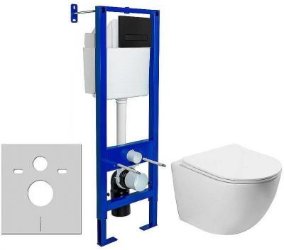 Комплект унитаза Vincea Globo VT1-14S с инсталляцией Berges Atom 410 040340 с сиденьем Микролифт и Черной матовой клавишей смыва