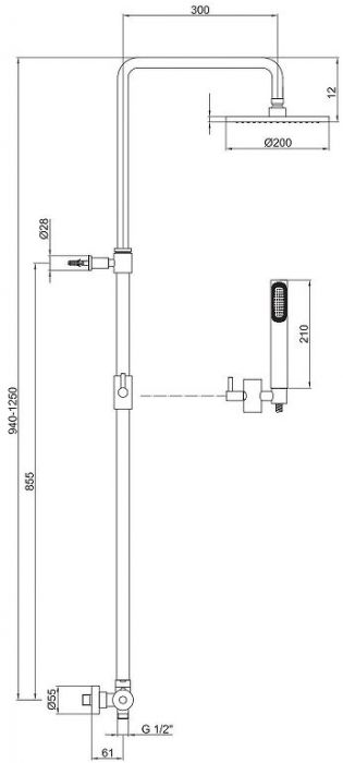 Душевая система Fiore Xenon 44NN0964 с термостатом цвет Черный матовый