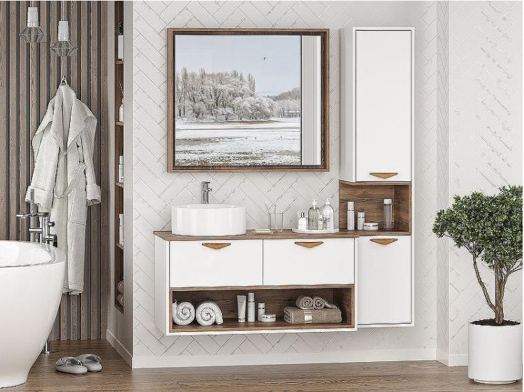 Шкаф пенал Brevita Bergen 35 R BER-05035-01-19-ПоП подвесной Белый матовый Дуб Галифакс олово