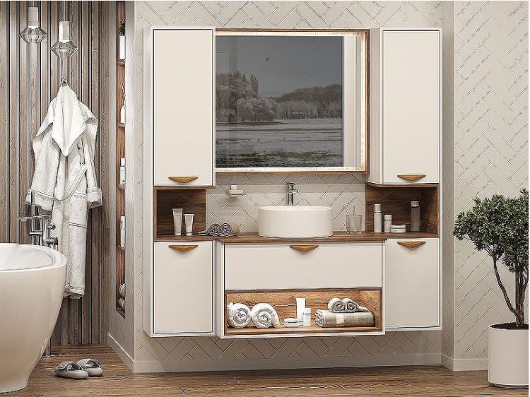 Шкаф пенал Brevita Bergen 35 R BER-05035-01-19-ПоП подвесной Белый матовый Дуб Галифакс олово