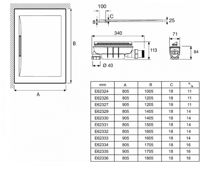 Душевой поддон 170х80 см Jacob Delafon Flight Pure E62334-F-00, белый