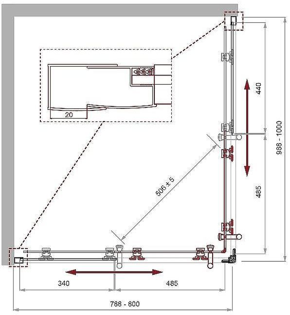 Душевой уголок BelBagno Uno 100х80 UNO-195-AH-2-100/80-C-NERO профиль Черный матовый стекло прозрачное