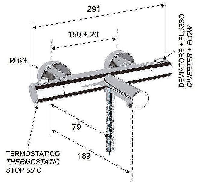 Смеситель для ванны Remer Elegance EQ05 с термостатом Хром